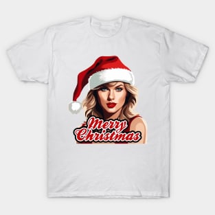 Nice Girl wear Santa Hat - Merry Christmas Design T-Shirt